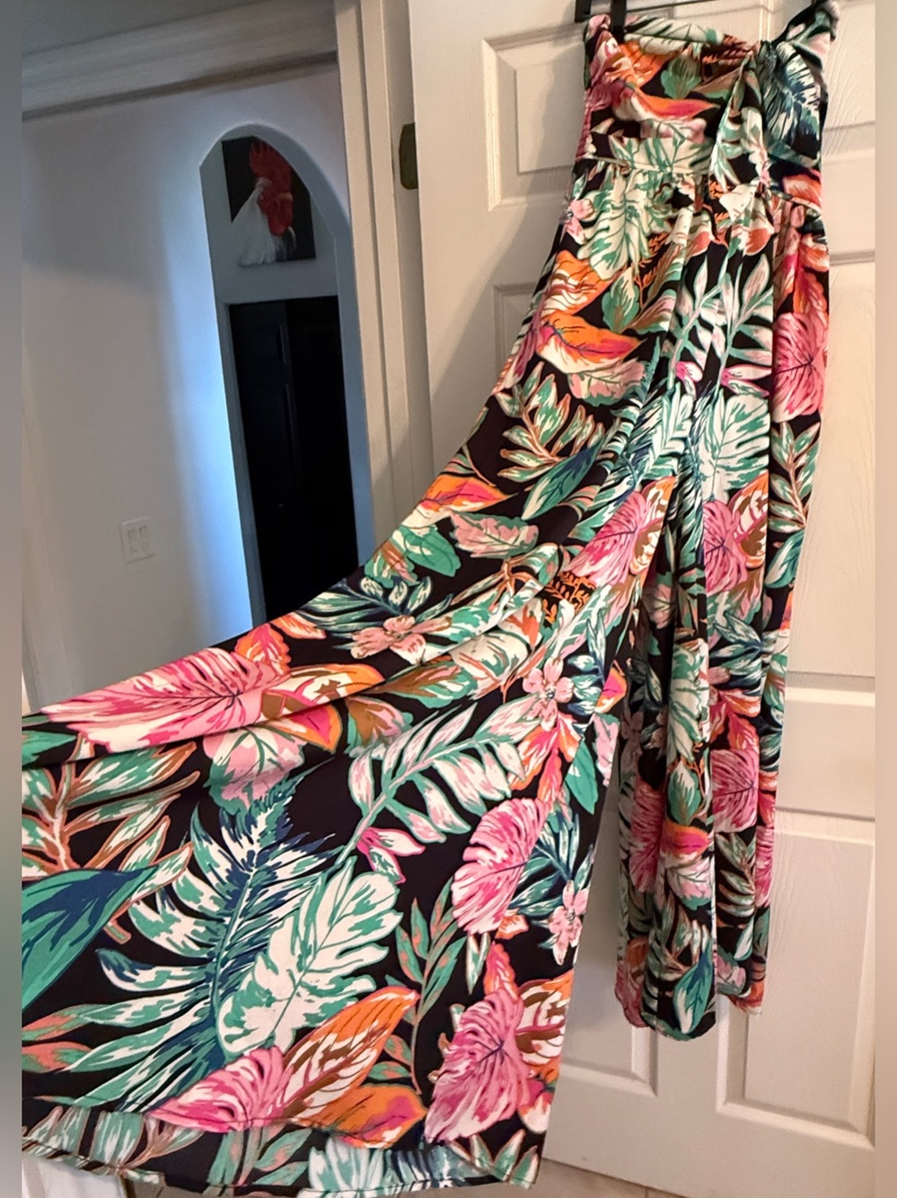 Tropical Strapless Jumpsuit - Black with Multicolor Floral Print - Picture 2 of 6